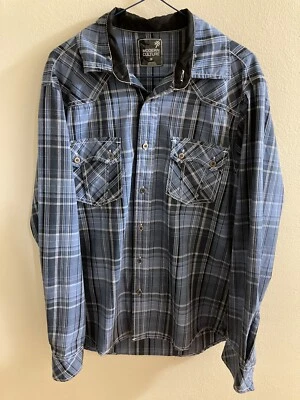 MODERN CULTURE Mens Size Medium Blue Plaid Button Down Shirt. - Image 1 of 4