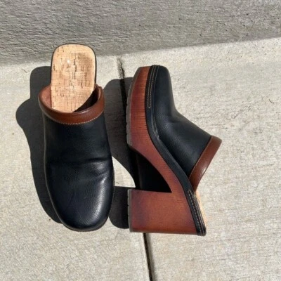 Zueco de mula de cuero negro marrón con plataforma de tacón alto Kork Ease Lori para mujer 6 Foto 1 de 4