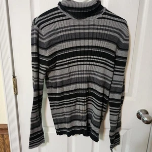 Jones New York Womens Sweater Turtleneck Gray Black Ribbed Sz Large - Picture 1 of 9
