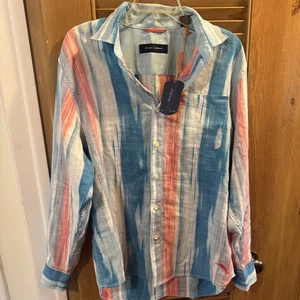 Tommy Bahama Shirt Paros Bay Stripe Blue Danube Linen New with tags Mens M - Picture 1 of 5
