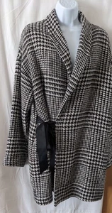 Coat Black/ White Check Black Silky Lined Wrap Style With Two Adjustable Ties - Picture 1 of 4