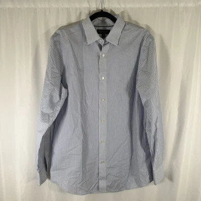 Camisa de Vestir Banana Republic Para Hombre Mediana Azul Blanco Rayas Sin Hierro Calce Clásico Foto 1 de 4