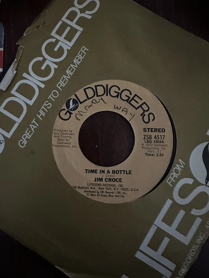 Jim Croce 'Time in a Bottle/Workin' at the Car Wash Blues' 45 Lifesong 1972 VG - Image 1 of 1
