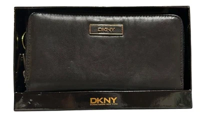 DKNY BLACK SHINY LEATHER WITH WRISTLET WALLET NEW NO TAG W/ BOX WOMEN'S - Image 1 of 4