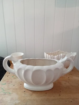 Vintage Dee Cee Stoneware Art Deco White Mantel Vase 2 Handle Constance Spry - Image 1 of 4