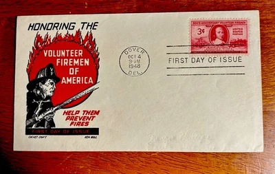 UNITED STATES HONORING VOLUNTEER FIREMEN 1948 SC#971 KEN BOLL CACHET CRAFT EPA - Image 1 of 2