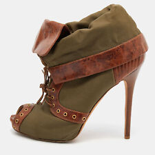 Alexander McQueen Khaki Green/Brown Canvas and Leather Faithful Booties