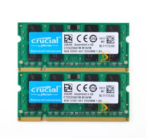 8GB Crucial 2pcs 4GB 2Rx8 PC2-5300S DDR2 667Mhz 200Pin RAM Memory Laptop SO-DIMM - Picture 1 of 11