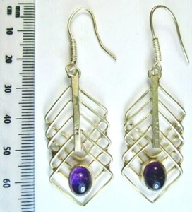 Beautiful Vintage, 7 CMS High 925 St. Silver Earrings With Oval Amethysts - Picture 1 of 5