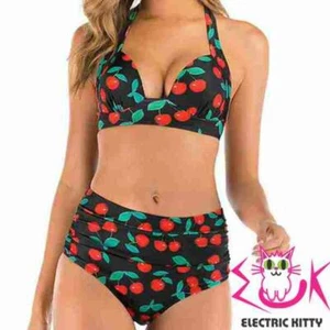 Traje de baño Zapaka Negro Cerezas Halter Top Bikini 2 piezas NUEVO - Imagen 1 de 5