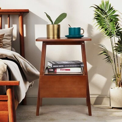 Mesita de noche Danrelax de bambú con cajón, mesa auxiliar de cama marrón resistente y elegante Foto 1 de 4