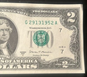 $2 Fancy Serial Number Trailing Birthday Year Note 1952 G29131952A Series 2017A - Picture 1 of 3