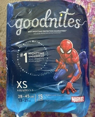 Ropa interior para mojar la cama nocturna Spider-Man Goodnites, X/S para niños (28-43 lb.) 15 Ct Foto 1 de 4