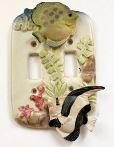 Vintage Porcelain TAKAHASHI Tropical Fish Angelfish Double Switch Plate Cover - Picture 1 of 2