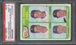 1965 TOPPS #573 JIM LONBORG/MOSES/RYAN/SCHLESINGER PSA 9 (RC) SP RED SOX *B65244