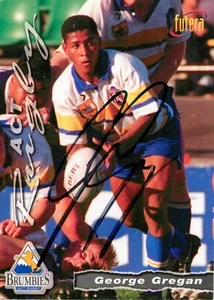 Signed 1996 ACT BRUMBIES Rugby Union Card GEORGE GREGAN - Picture 1 of 2