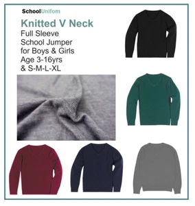School Knitted V Neck FULL Sleeve Jumper - Picture 1 of 1