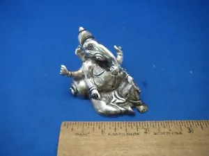 Vintage INDIAN Cast Silver HINDU Ritual RECLINING GANESH IDOL-NR - Picture 1 of 6