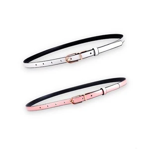 Women's Skinny Patent Leather Belts Twist To Convert Gold Color Alloy Buckle 4-8 - Picture 1 of 40