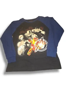 Avengers Shirt Boys XL 18/20 Long Sleeve Blue Black Graphic Print Raglan Tee - Picture 1 of 7