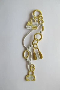 #2870 Gold, Silber Borte Fransen, Damen Handtasche Stickerei Bügelbild Applikation Patch - Bild 1 von 1
