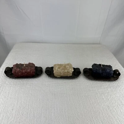 Set Of 3 - Home Decor Candles With Holders - Red White & Blue Candles For House - Image 1 of 4