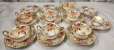 Juego de 7 SOPAS Y PLATILLOS CREMA SPODE COPELAND REPOLLO ROSA Rosa con Hoja de Oro Foto 1 de 4