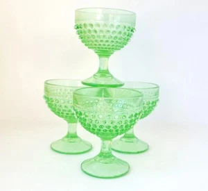 4er Set L.E. Smith Company Hobnail Champagner Sherbet Glas Schale Grün Vintage - Bild 1 von 2