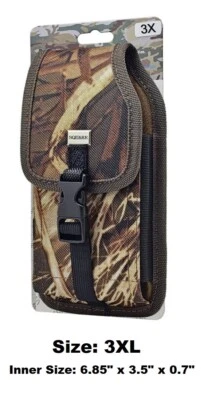 3XL Vertical Leaf Camouflage Rugged Nylon Pouch w/ Metal Belt Clip + Extra Clip - Image 1 of 2