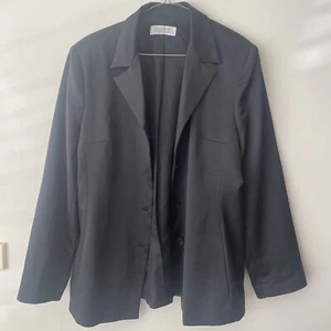 Size 12 Black Single Breasted Blazer Made In Italy Slight Sheen Long Length - Picture 1 of 15