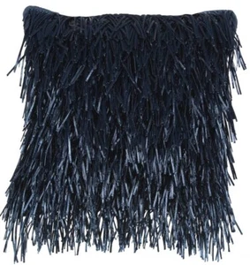 Unique Navy Blue Shag Accent Pillow - Picture 1 of 5