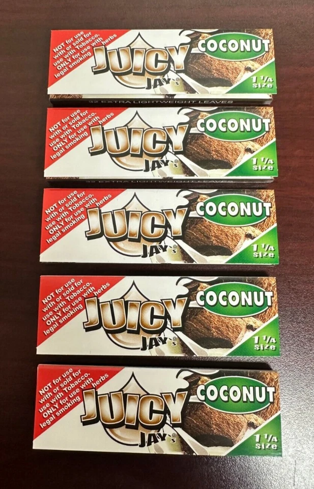 Papeles de liar para cigarrillos Juicy Jays 1 1/4 COCO -5 PAQUETES Foto 1 de 1