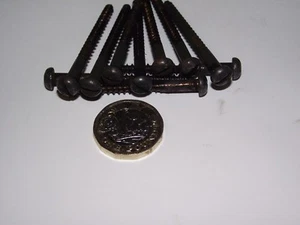 8 x 2 1/2" COPPER FINISH ROUND HEAD SLOTTED WOOD SCREWS - BRASS - Qty 10 - Picture 1 of 2