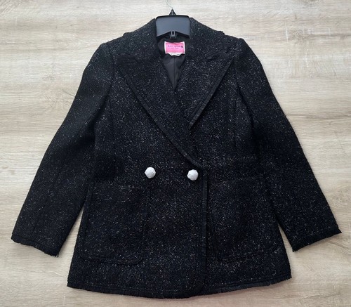Blazer Kate Spade Designer nero 8 giacca Tinsel metallizzato sequel tweed nuovo con etichette