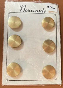 VTG Nouveaute Metal Buttons Textured Brass Tone 2 Piece Shank 7/8" 6 NEW on Card - Picture 1 of 3