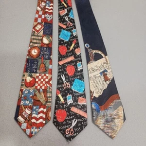 Steven Harris Necktie Lot Of 3 T Is For Teacher School Apples Constitution Flag - Picture 1 of 13