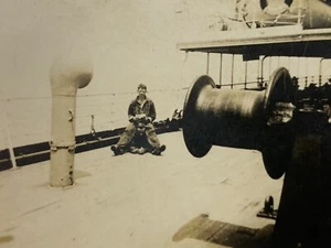 Vintage 1940s Photo Two Friends on Deck of Ship "Horsing Around" Gay Interest - Picture 1 of 3