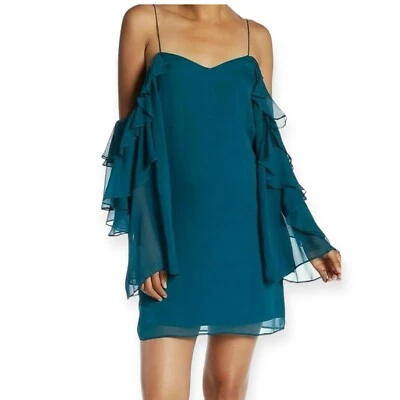Haute Hippie Finale Cold-Shoulder Ruffled Silk Mini Dress, Size 4, NWT - Image 1 of 4