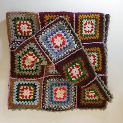 Carré patchwork plaid canapé lit laine fait main vintage art déco design N5601 - Photo 1/4