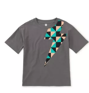 Tea Collection Gray Lightening Bolt Tee Shirt Sz 14 100% Cotton - Picture 1 of 4
