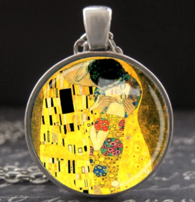 Gustav Klimt El Beso Usable Póster Collar Enmarcado Arte Impresión Colgante Joyería Foto 1 de 3