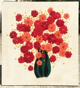 Vintage Mod Floral Crewel bestickt Paragon Wandbehang 24"x 22" - Bild 1 von 8