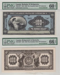 1922 $100 Canada Barbados At Bridgetown Face + Back Proof Pair - PMG Gem 60/66 - Picture 1 of 2