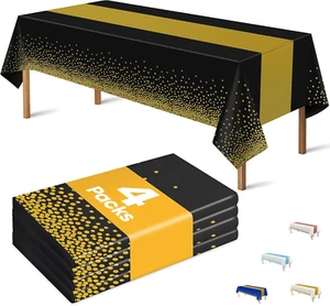 Graduation Decorations 2025-4 Pack Disposable Plastic Table Cloths,Black and Gol - Picture 1 of 12