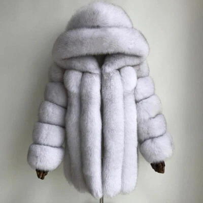 Women Fashion Genuine Fox Fur Mid-Length Cropped Coat Winter Real Fur Jackets - Image 1 of 4