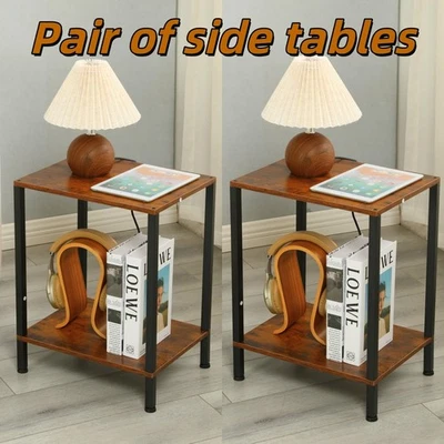 JJF 2pcs MDF Board Side End Table Nightstand Storage Shelf Bedroom Living Room