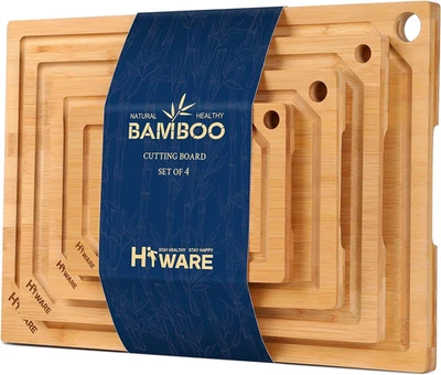 4-Piece Extra Large Bamboo Cutting Boards Set for Kitchen, Heavy Duty Cutting Bo - Image 1 of 4
