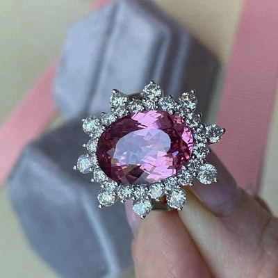 7.59 Ct Oval Cut Natural Pink Sapphire & Diamond Wedding Ring of  14K White Gold - Image 1 of 4