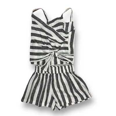 Habitual Girl Size 4T Outfit Striped Linen Blend Trendy Two-Piece Shorts Set - Image 1 of 2