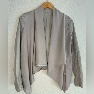 BlankNYC Grey Faux Leather Moto Diagonal Zip Jacket Y2K Minimalist Neutral Boss - Image 1 of 4